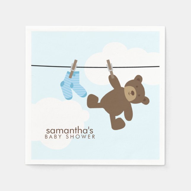 Blue Baby Clothesline und Teddy Bear Serviette (Vorderseite)