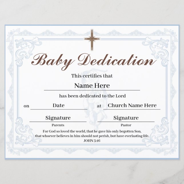 Blue Baby Dedication Certificate (Vorderseite)