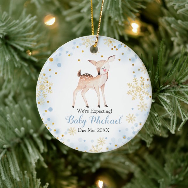 Blue Baby Deer Animal erwarten wir Eltern Keramik Ornament (Baum)