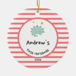 Blue Baby Dino Erster Weihnachts Roter Streifen Keramik Ornament