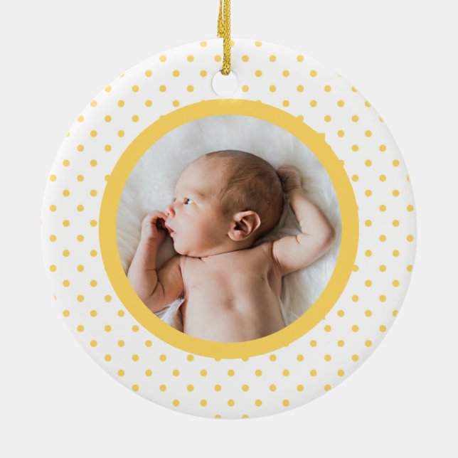 Blue Baby Dino | First Christmas Yellow Polka Dot Keramik Ornament (Hinten)