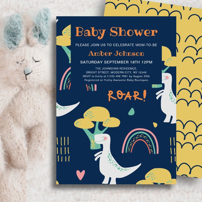 Blue Baby Dinosaur Rainbow Niedlich Baby Dusche Einladung (Von Creator hochgeladen)