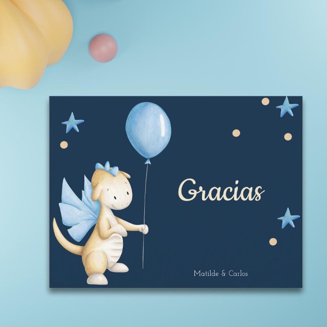 Blue Baby Dragon Spanish Danke Baby Dusche Postkarte (Von Creator hochgeladen)