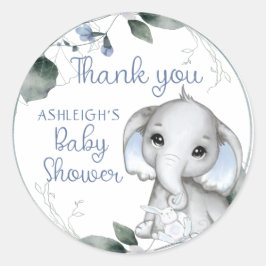 Blue Baby Dusche Elephant Watercolor Vielen Dank Runder Aufkleber