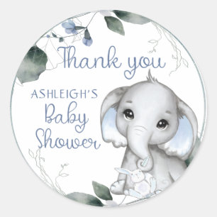 Blue Baby Dusche Elephant Watercolor Vielen Dank Runder Aufkleber