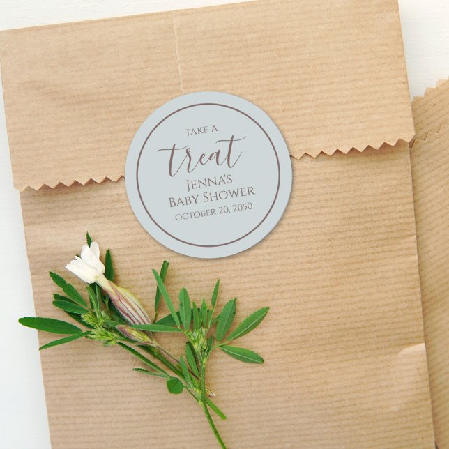 Blue Baby Dusche Minimalistische Kalligraphieschri Runder Aufkleber (Von Creator hochgeladen)