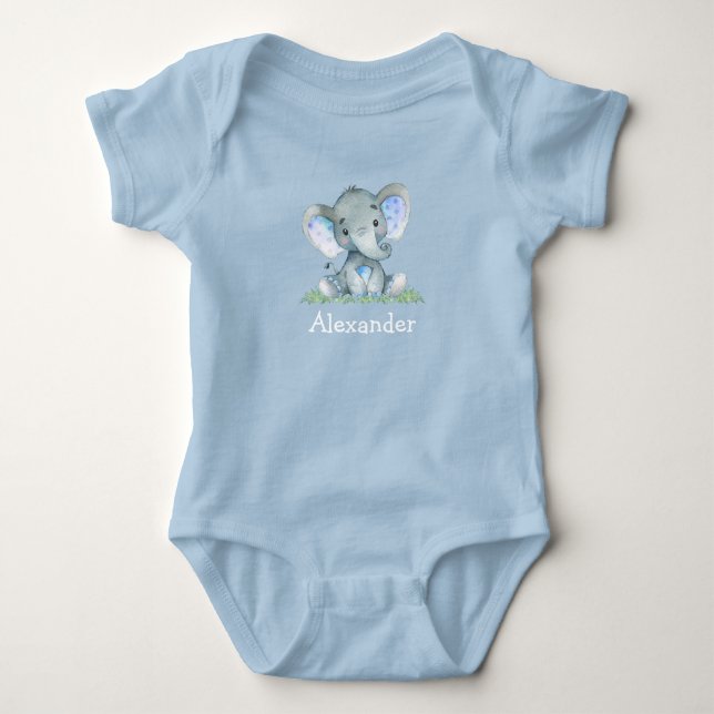 Blue Baby Elephant auf grünem Blau Strampler (Vorderseite)
