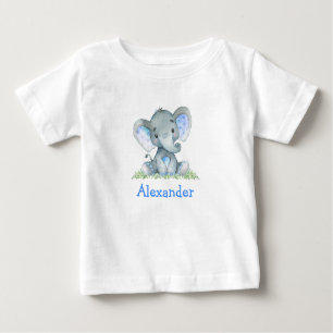 Blue Baby Elephant auf Grünflächen Baby T-shirt