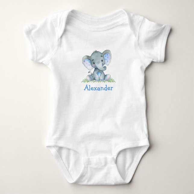 Blue Baby Elephant auf Grünflächen Strampler (Vorderseite)