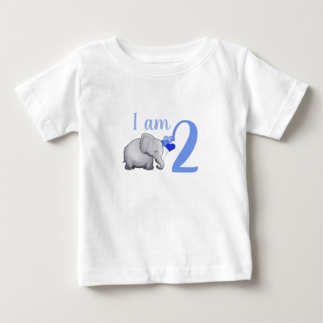 Blue Baby Elephant Custom Age Kleinkind 2. Geburts T-shirt (Vorderseite)