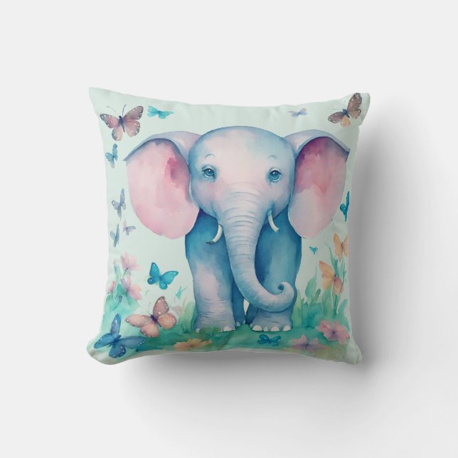 Blue Baby Elephant Kissen (Vorderseite)
