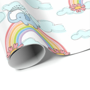 Blue Baby Elephant Regenbogenwolken Wrapping Paper Geschenkpapier