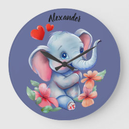 Blue Baby Elephant Wall Clock Große Wanduhr