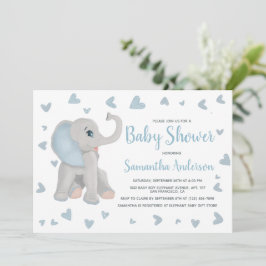 Blue Baby Elephant Watercolor Baby Dusche Foto Einladung