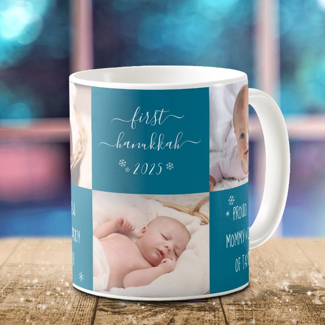 Blue Baby First Hanukkah Junge Mutter Vater 4 Foto Kaffeetasse (Von Creator hochgeladen)
