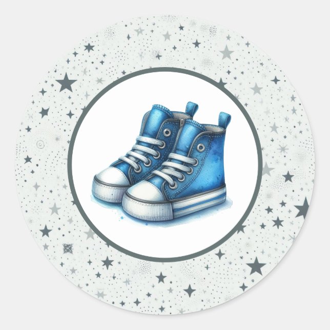 Blue Baby High Tops Baby Dusche Runder Aufkleber (Vorderseite)