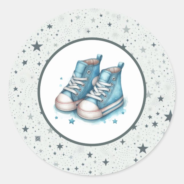 Blue Baby High Tops Baby Dusche Runder Aufkleber (Vorderseite)
