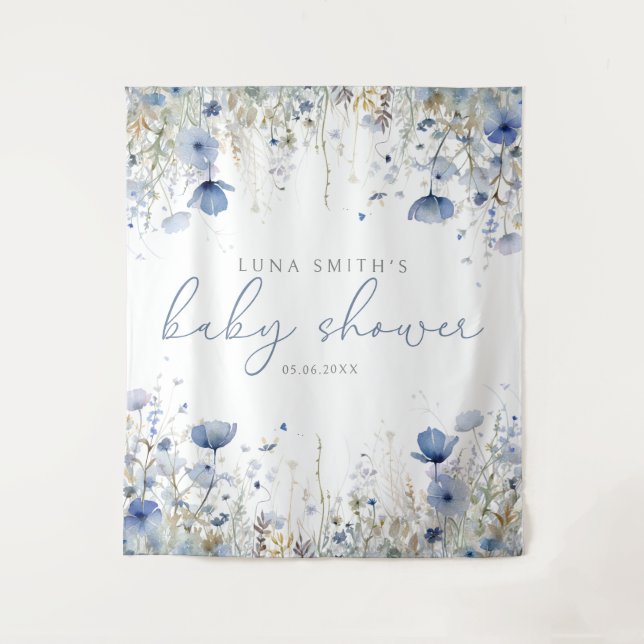 Blue Baby in Bloom Wildblume Babydusche Hintergrun Wandteppich (Vorderseite)