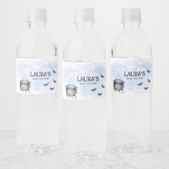 Blue Baby is Brewing Halloween Baby Shower Wasserflaschenetikett (Flaschen)