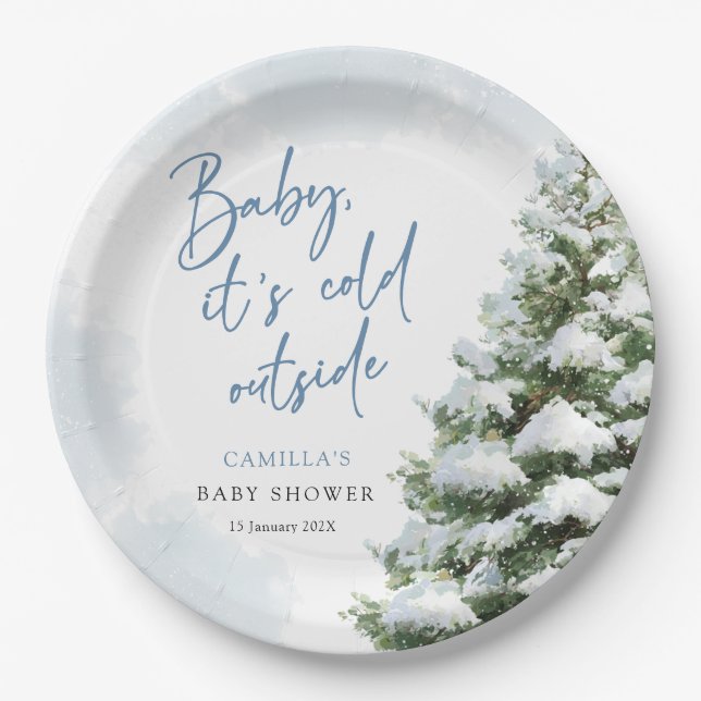 Blue Baby It's Cold Outside Baby Shower Pappteller (Vorderseite)