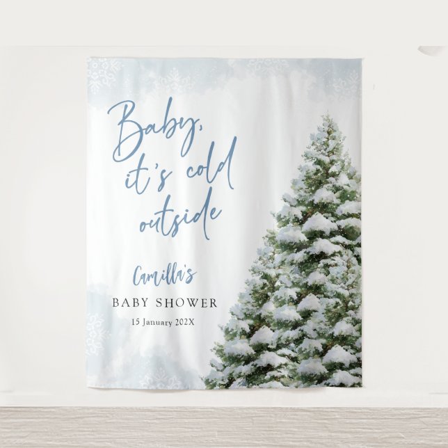 Blue Baby It's Cold Outside Baby Shower Wandteppich (Vorderseite)