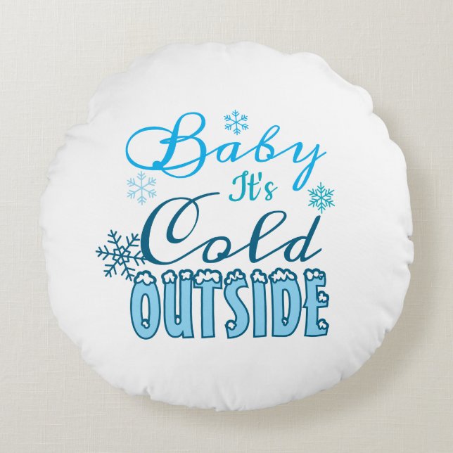 Blue Baby It's Cold Outside Winter Snowflake Kid's Rundes Kissen (Vorderseite)