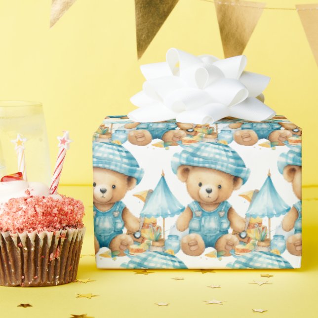 Blue Baby Kleinkind Teddy Bear Geschenkpapier (Geburtstagsparty)