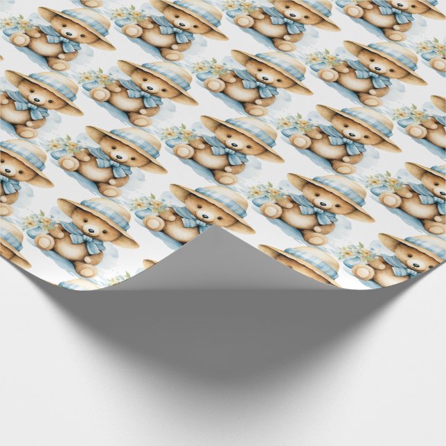 Blue Baby Kleinkind Teddy Bear Geschenkpapier (Ecke)