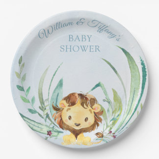 Blue Baby Lion Cub Dusty Blue Baby Dusche Pappteller