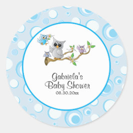 Blue Baby Owl Baby Showthema Runder Aufkleber