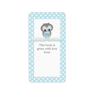 Blue Baby Owl on Book Gift Buchzeichen Label Adressaufkleber