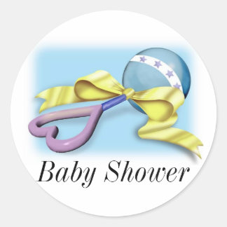 Blue Baby Rattle Es ist ein Junge Runder Aufkleber