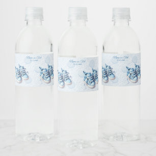Blue Baby Schuhe Wasser Flasche Etikett