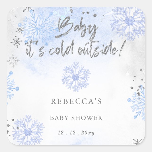Blue Baby seine kalte Outdoor Winter Baby Dusche Quadratischer Aufkleber (Vorderseite)