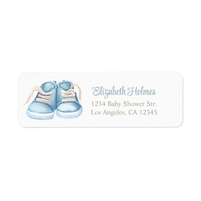 Blue Baby Shoes Baby Shower Address Label. (Vorne)