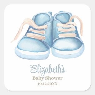 Blue Baby Shoes Baby Shower Quadratischer Aufkleber