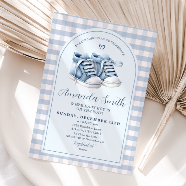 Blue Baby Shoes Boy Hinterns Kariert Arch Baby Dus Einladung (Von Creator hochgeladen)