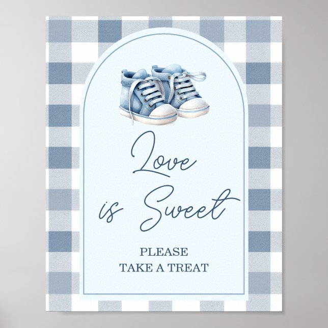 Blue Baby Shoes Gingham Baby Shower Love is Sweet Poster (Vorne)