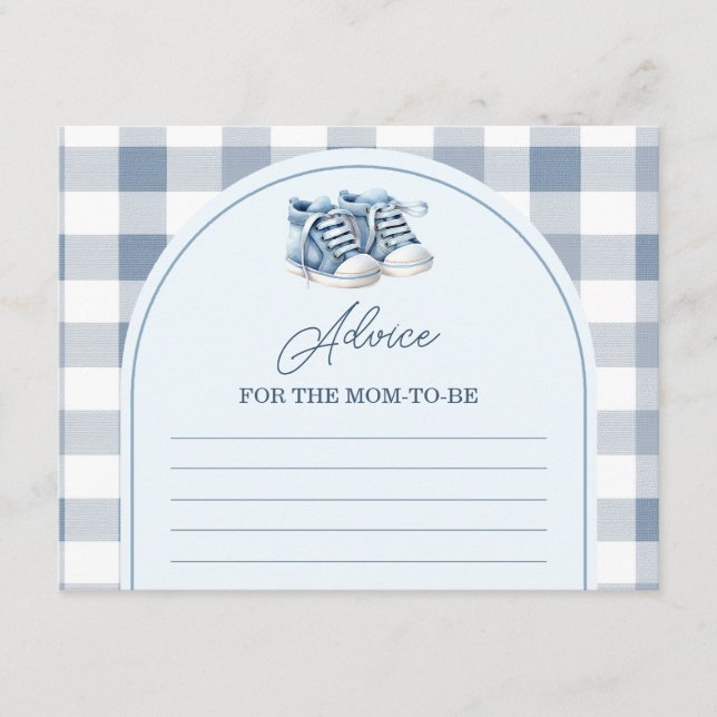 Blue Baby Shoes Gingham Booties Advice For Mommy Begleitkarte (Vorderseite)
