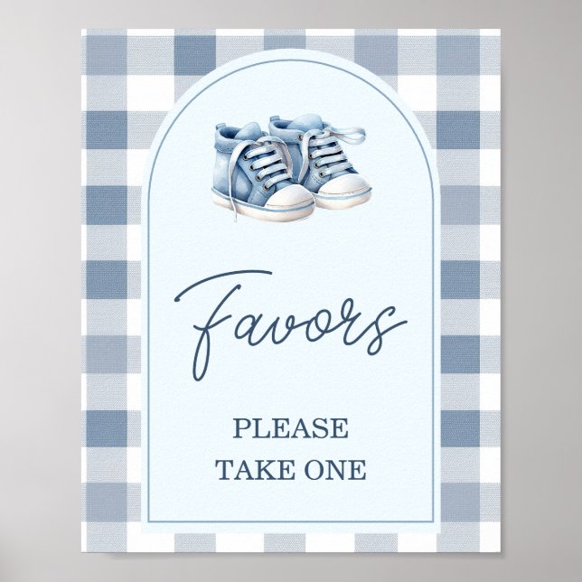 Blue Baby Shoes Gingham Booties Baby Shower Favors Poster (Vorne)