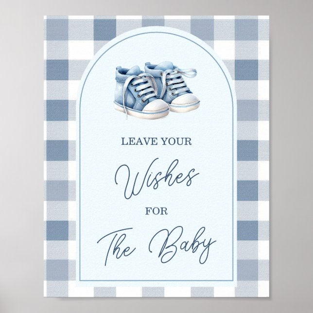 Blue Baby Shoes Gingham Booties Leave Your Wishes Poster (Vorne)