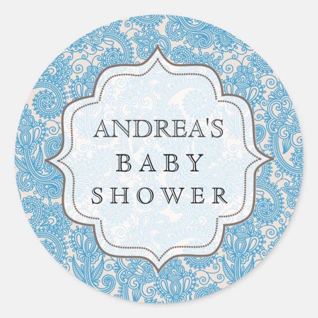 Blue Baby Showdusche Dessert Tafelmarke Etikett Au Runder Aufkleber (Vorderseite)