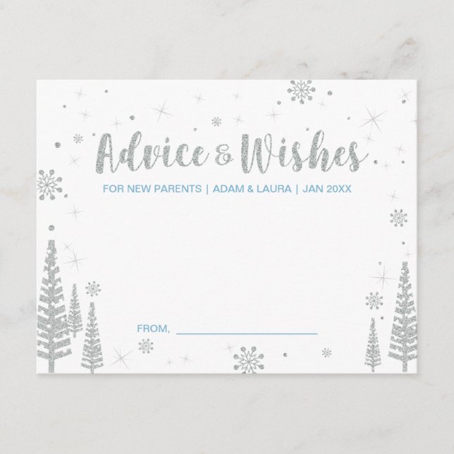 Blue Baby Shower Advice Card für Mama, Eltern Hinweiskarte (Vorderseite)