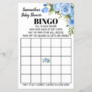 Blue Baby Shower Bingo english spanische Spielkart Flyer