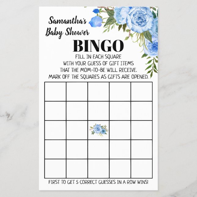 Blue Baby Shower Bingo english spanische Spielkart Flyer (Vorne)