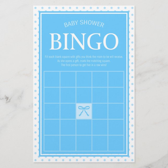 Blue Baby Shower Bingo Polka Dots and Ribbon Briefpapier (Vorderseite)