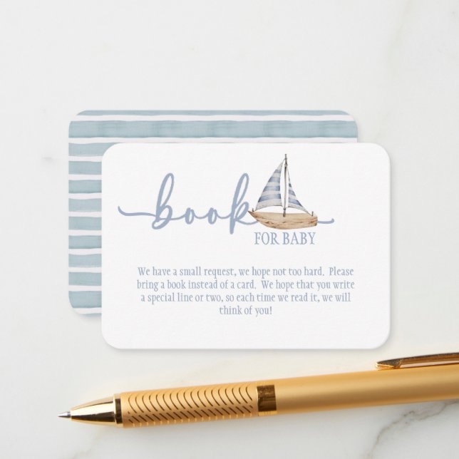 Blue Baby Shower Book for Baby Enclosure Card Begleitkarte (Vorderseite/Rückseite Beispiel)