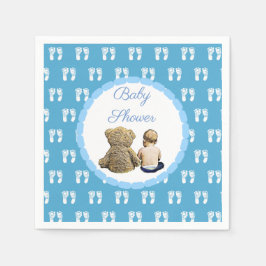 Blue Baby Shower Boy and Teddy Bear Serviette