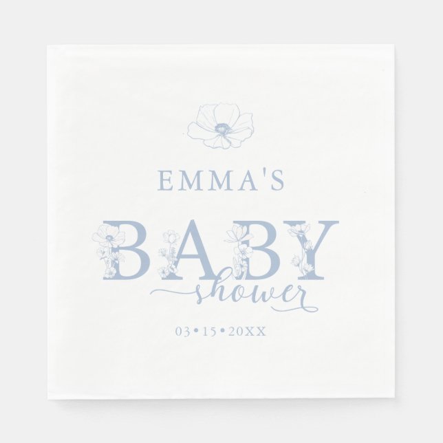 Blue Baby Shower | Elegant Wildflower Floral Serviette (Vorderseite)