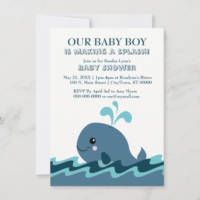 Blue Baby Shower lädt Whale zum Thema Einladung (Vorderseite)